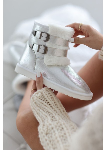 Moses Içi Kürklü Detaylı Kadın Bot- Gümüş