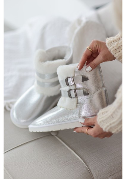 Moses Içi Kürklü Detaylı Kadın Bot- Gümüş modelleri