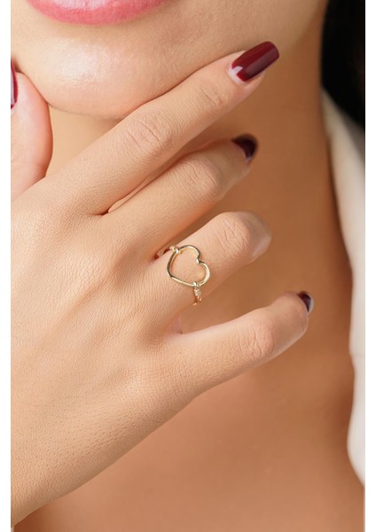 14 Ayar Altın Kalp Motifli Yüzük modelleri