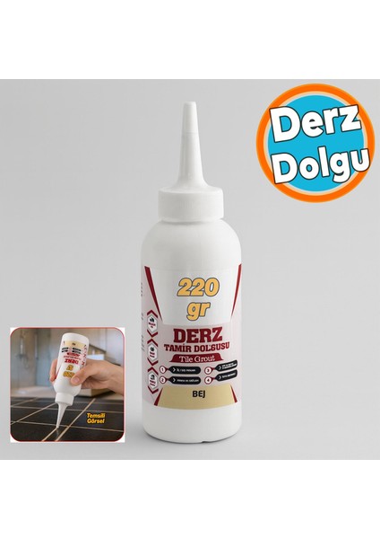 Hazır Derz Dolgu Fayans Seramik Mermer Yer Duvar Için Tamir Derz Yenileme Dolgusu 220 gr Bej Renk