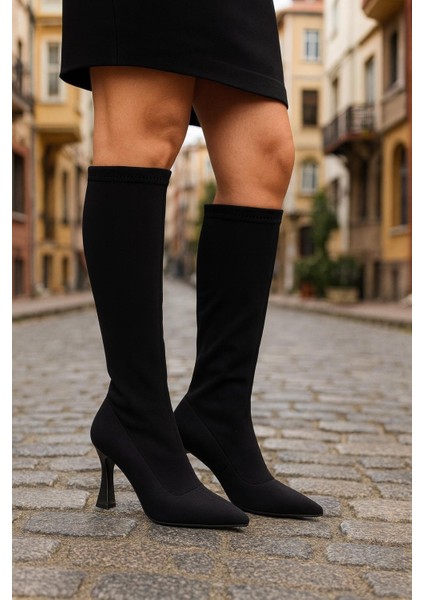 Diz Altı Streç Kadın Topuklu Çizme