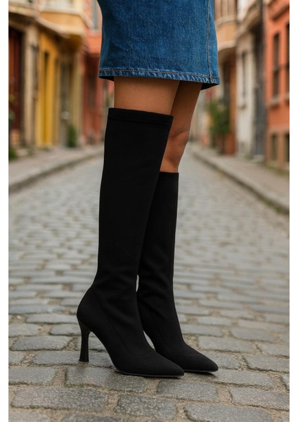 Diz Altı Streç Kadın Topuklu Çizme modelleri