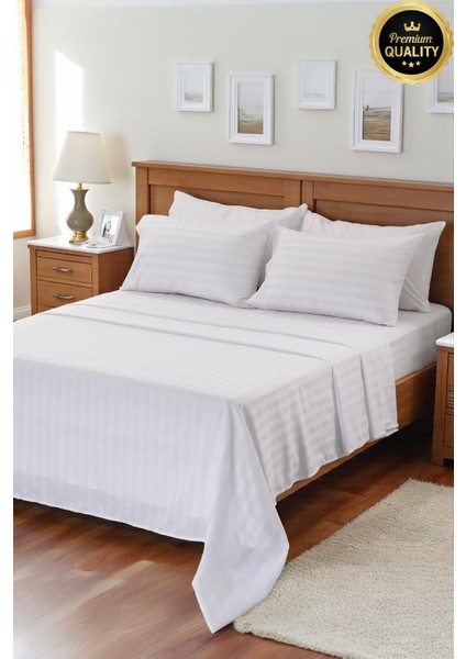 Çizgili Pamuk Saten Çift Kişilik Nevresim Takımı Pamuk Saten (160x200 lastikli çarşaf+200x220 nevresim+2 adet 50x70 yastık kılıfı)