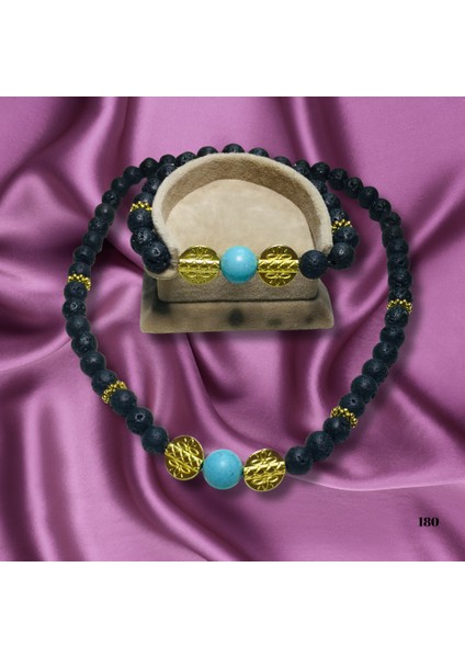 Reina Del Corazen El Yapımı, Otantik Tasarım ve Koruyucu Enerji Takı Mistik Lav Taşı ve Turkuaz Antik Kolye ve Bileklik