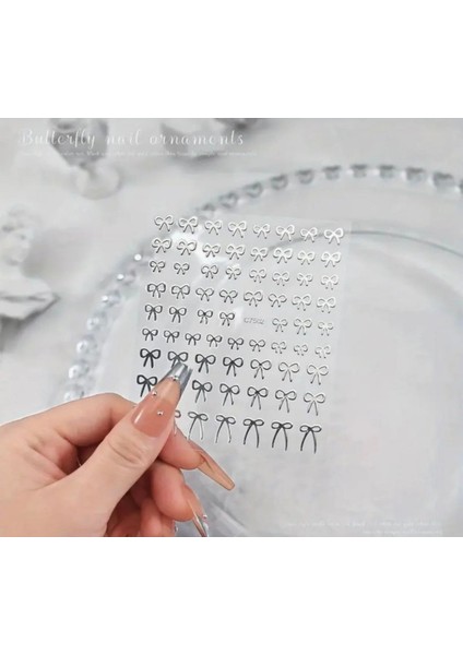 Gümüş Fiyonk Tırnak Süsleme Stickerı Nail Art Süslemeleri