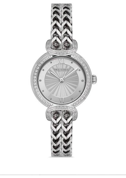 DK.1.AG1411.01 Taşlı Tasarım Çelik Kordon Çelik Kasa 5 Atm Suya Dayanıklı Metalik Renk Kadın Kol Saati