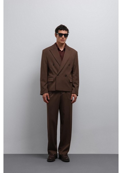 Kahve Kruvaze Relax Crop Fit Blazer Ceket modelleri