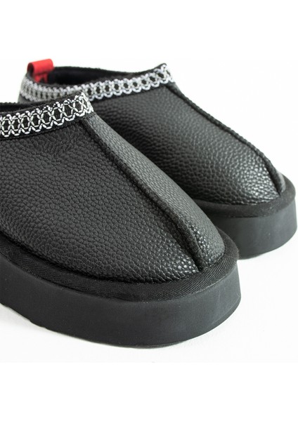 Cilt Deri Içi Kürklü Düz Taban Sabo Kışlık Kadın Terlik modelleri
