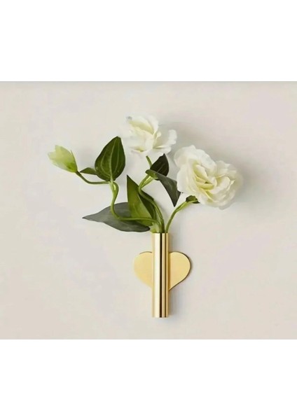 Gold Renkli Yapışkanlı Kalpli Mini Duvar Vazosu (Çiçek Dahil Değildir)