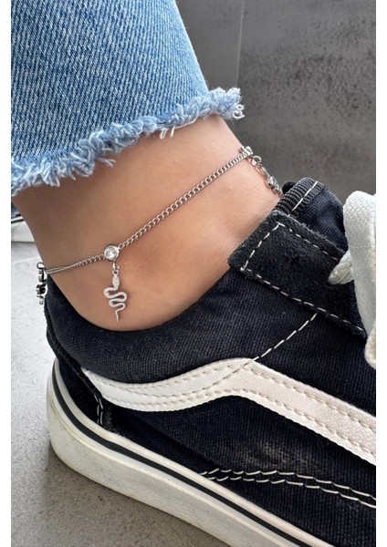 Sallantılı Yılan Model Kadın Çelik Halhal