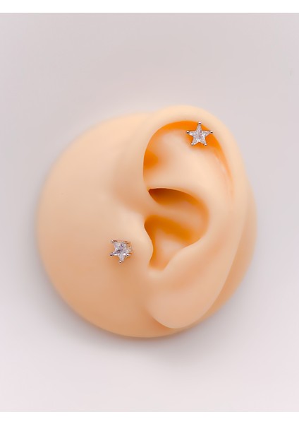 Cerrrahi Çelik Piercing ( Pirsing ) Zirkon Yıldız Tragus Helix Piercing (1ADET)