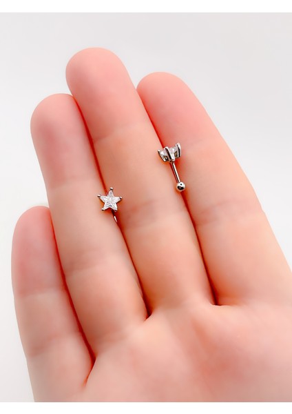Cerrrahi Çelik Piercing ( Pirsing ) Zirkon Yıldız Tragus Helix Piercing (1ADET) modelleri