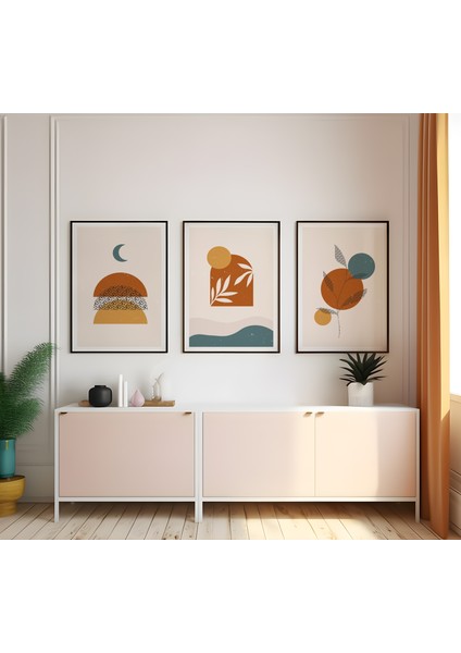 Ahşap Çerçeveli 3'lü Poster Tablo Seti | Modern Stil Minimal Duvar Dekoru