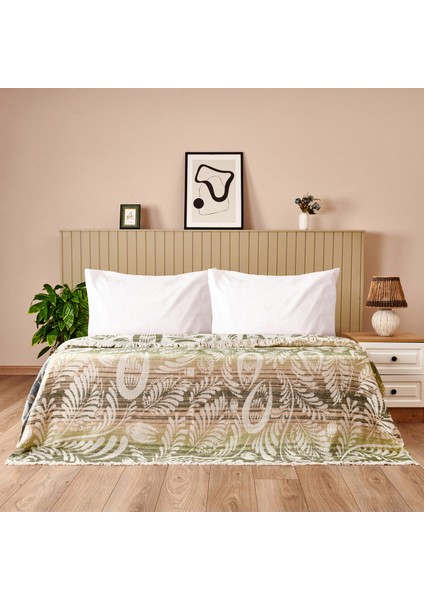 Soft Fathi Pamuklu Çift Kişilik Battaniye - Yeşil - 200X220 cm
