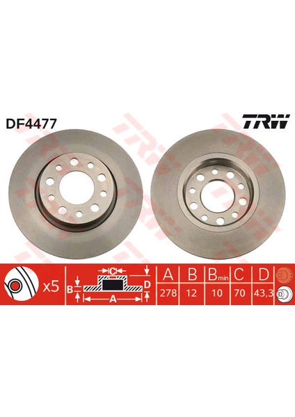 Arka Fren Aynası Alfa Romeo 159 05 Gıulıetta 10 Spıder 06 Fıat 500 x 14 Jeep Renegade 14 Compass 16 278X12X43