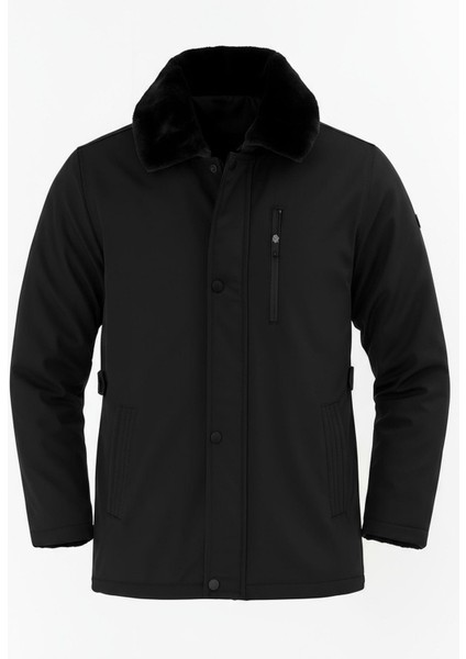 Erkek Siyah Yakası Çıkartılabilir Kürklü Su Itici Içi Kürklü Kaban – Rüzgar Geçirmez, Hafif ve dayanıklı