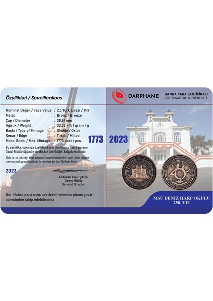 Msü Deniz Harp Okulu 250.YIL Bronz Hatıra Para - Çil fırsatları