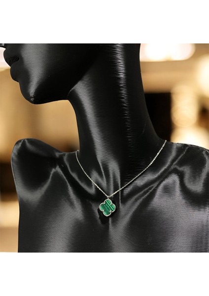 925 Ayar Gümüş Malakit Taşlı Şans Yoncası Van Cleef Kolye Kadın modelleri
