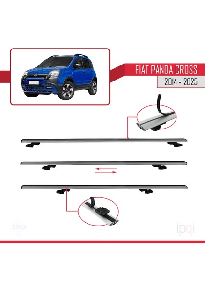 Fiat Panda Cross 2014 ve Sonrası ile Uyumlu Basıc Model Ara Atkı Tavan Barı Gri 3 Adet indirimleri