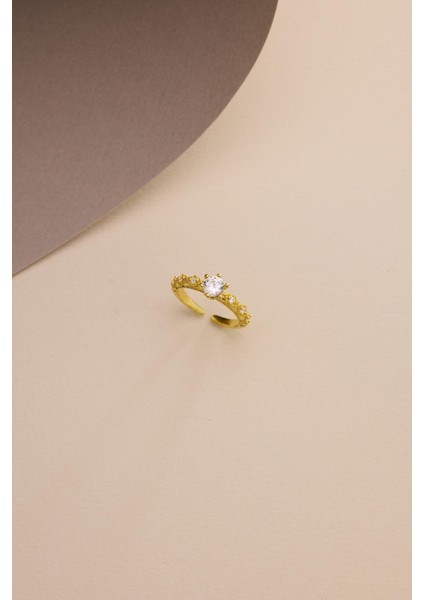 925 Ayar Gümüş Ayarlanabilir Gold Kaplama Zirkon Taşlı Tektaş Yüzük fırsatları