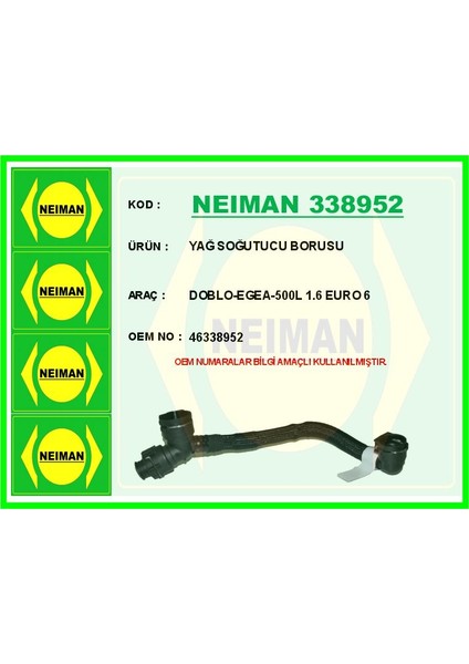 Yağ Soğutucu Borusu DOBLO-EGEA-500L 1.6 Euro 6