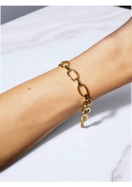 Paslanmaz Çelik Halka Model 14K Gold Bileklik
