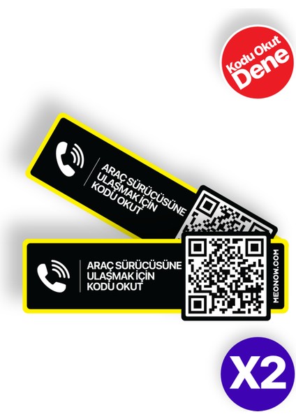 2'li Paket Karekodlu Araç Numaratörü - Araç Içi Park Telefon Numarası - Akıllı Araç Etiketi (Yatay Versiyon)