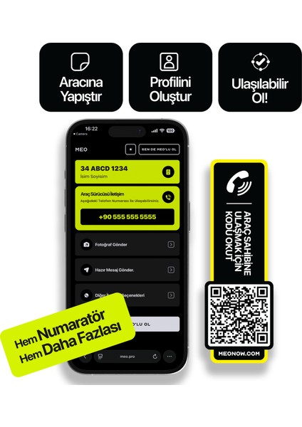 2'li Paket Karekodlu Araç Numaratörü - Araç Içi Park Telefon Numarası - Akıllı Araç Etiketi (Yatay Versiyon) indirimleri