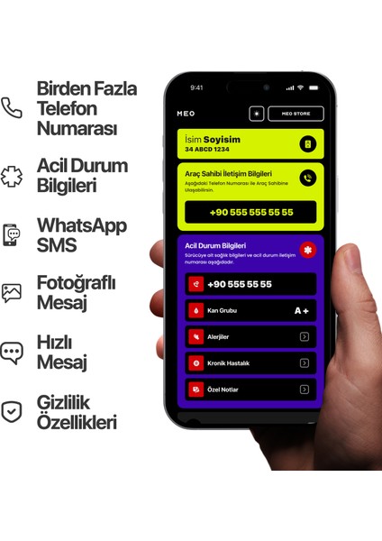 2'li Paket Karekodlu Araç Numaratörü - Araç Içi Park Telefon Numarası - Akıllı Araç Etiketi (Yatay Versiyon)