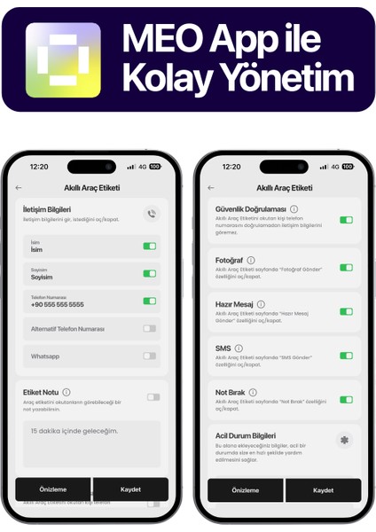 2'li Paket Karekodlu Araç Numaratörü - Araç Içi Park Telefon Numarası - Akıllı Araç Etiketi (Yatay Versiyon)