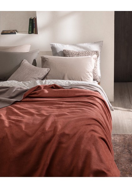 Caureo Çift Kişilik Jakarlı Pamuklu Battaniye - Vizon/turuncu fiyatları