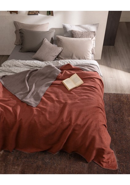 Caureo Çift Kişilik Jakarlı Pamuklu Battaniye - Vizon/turuncu fırsatları
