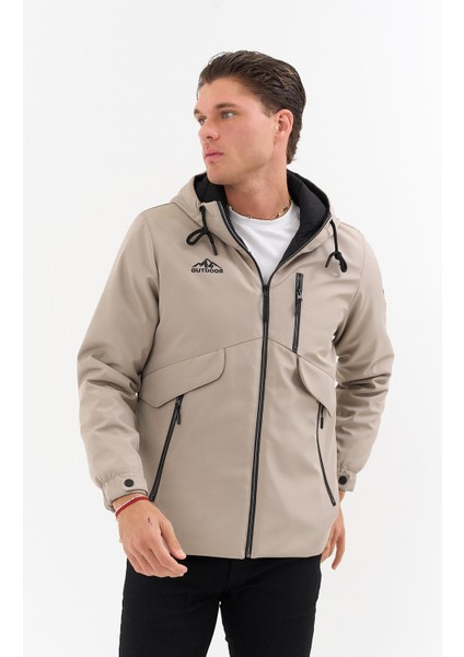 Erkek Krem Outdoor Su Itici Kapüşonlu Kaban – Rüzgar Geçirmez, Hafif ve dayanıklı