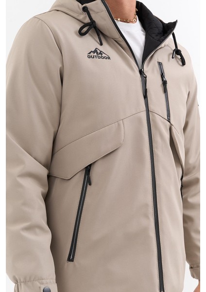 Erkek Krem Outdoor Su Itici Kapüşonlu Kaban – Rüzgar Geçirmez, Hafif ve dayanıklı indirimleri
