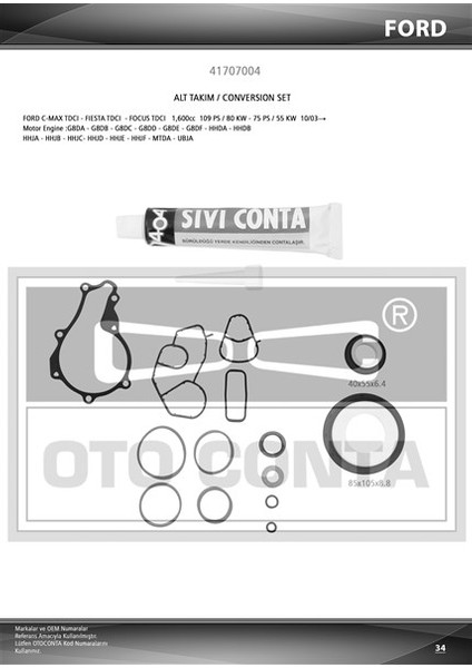 Alt Takım Contası PARTNER-BERLINGO-206-207-FIESTA 1.6hdı 16V DV6ATED4-DV6B Teflon Keç Skc Siz Sıvı