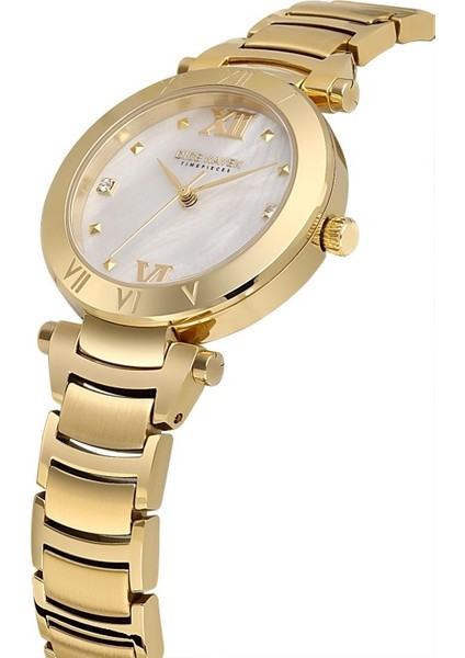 DK.1.AG1399.05 Taşlı Tasarım Sedef Kadranlı Çelik Kordon Çelik Kasa 5 Atm Suya Dayanıklı Altın Renk Kadın Kol Saati modelleri