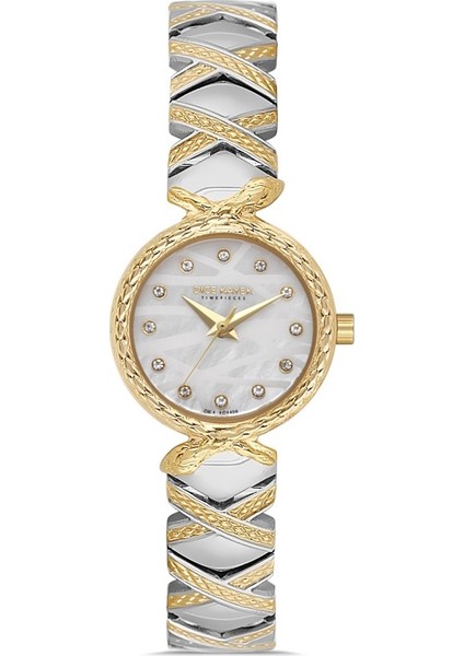 DK.1.AG1408.03 Taşlı Tasarım Çelik Kordon Çelik Kasa 5 Atm Suya Dayanıklı Metalik-Altın Renk Kadın Kol Saati