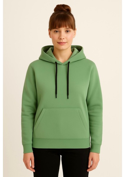 Kadın Yeşil Kapüşonlu SWEATSHIRT-W1108-K