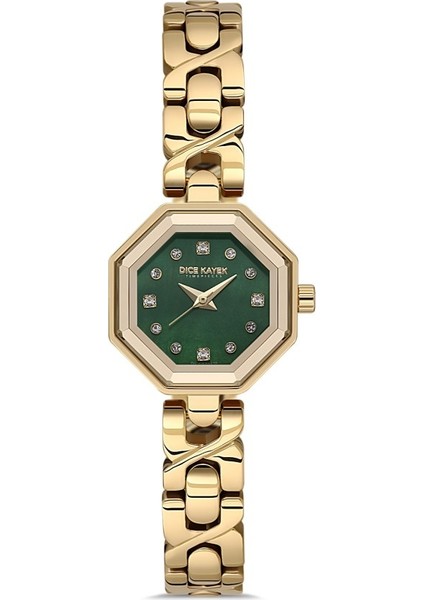 DK.1.AG1420.07 Taşlı Tasarım Çelik Kordon Çelik Kasa 5 Atm Suya Dayanıklı Altın Renk Kadın Kol Saati