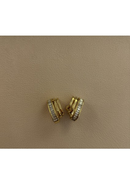 Gold Çelik Zirkon Taşlı Küpe - 316L