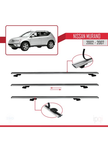 Nissan Murano 2002-2007 Arası ile Uyumlu Basıc Model Ara Atkı Tavan Barı Gri 3 Adet indirimleri