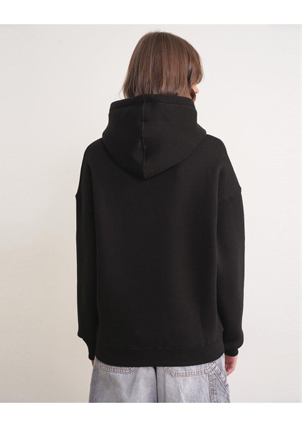 2022 Unisex 3iplik Basic Polarlı Kapüşonlu Sweatshirt Hoodie Siyah indirimleri