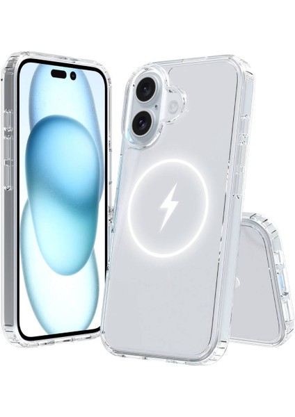 Apple iPhone 16 Plus Kılıf M-Safe Şarj Özellikli Şeffaf Sert Pc Embos Kapak modelleri