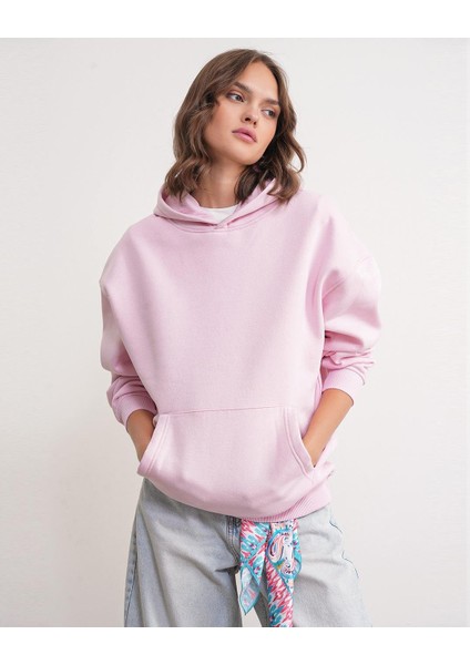 2022 Unisex 3iplik Basic Polarlı Kapüşonlu Sweatshirt Hoodie Pembe modelleri