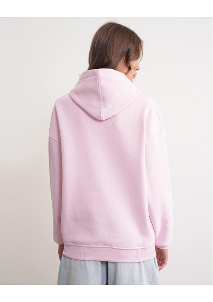2022 Unisex 3iplik Basic Polarlı Kapüşonlu Sweatshirt Hoodie Pembe indirimleri