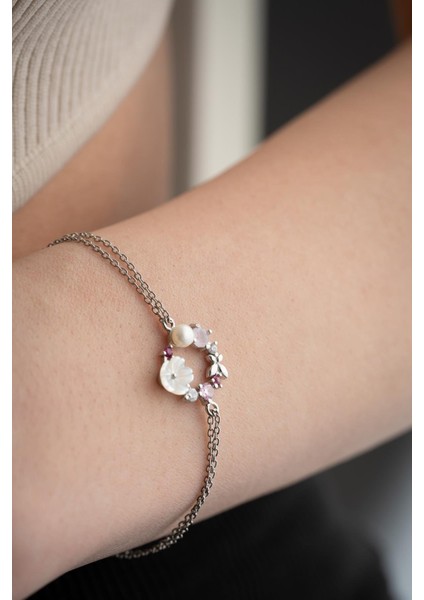 925 Ayar Gümüş Rodyum Kaplama Manolya Çiçeği Model Bahar Çiçeği Bileklik modelleri