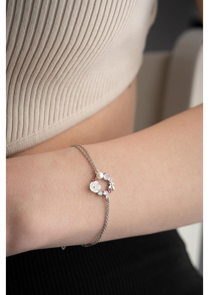 925 Ayar Gümüş Rodyum Kaplama Manolya Çiçeği Model Bahar Çiçeği Bileklik indirimleri