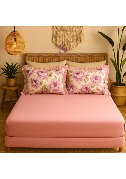 Gül Zamanı Ranforce Çift Kişilik Çarşaf Fırfırlı Yastık Seti %100 Pamuk