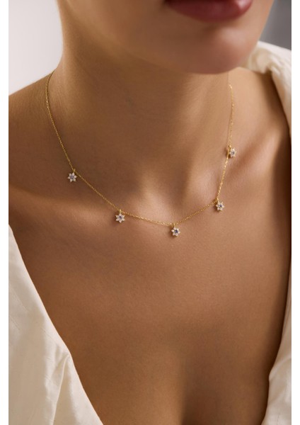 925 Ayar Gümüş Gold Kaplama Mor Taşlı Minimal Çiçek Şans Kolye modelleri