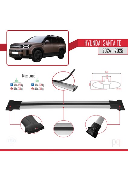 Hyundai Santa Fe 2024-2025 Arası ile Uyumlu Fly Model Ara Atkı Tavan Barı Gri 2 Adet fırsatları